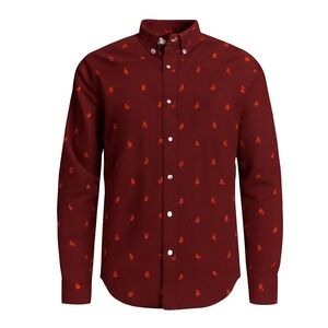 Original Penguin Mens Burgundy Foam Finger Golf Stretch Button Down Shirt L NEW